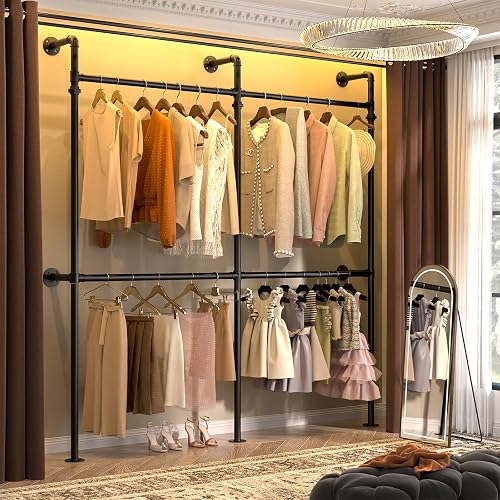 Aheaplus Industrial Pipe Clothing Rack, Reversible 6.75FT Clothes Rack ...