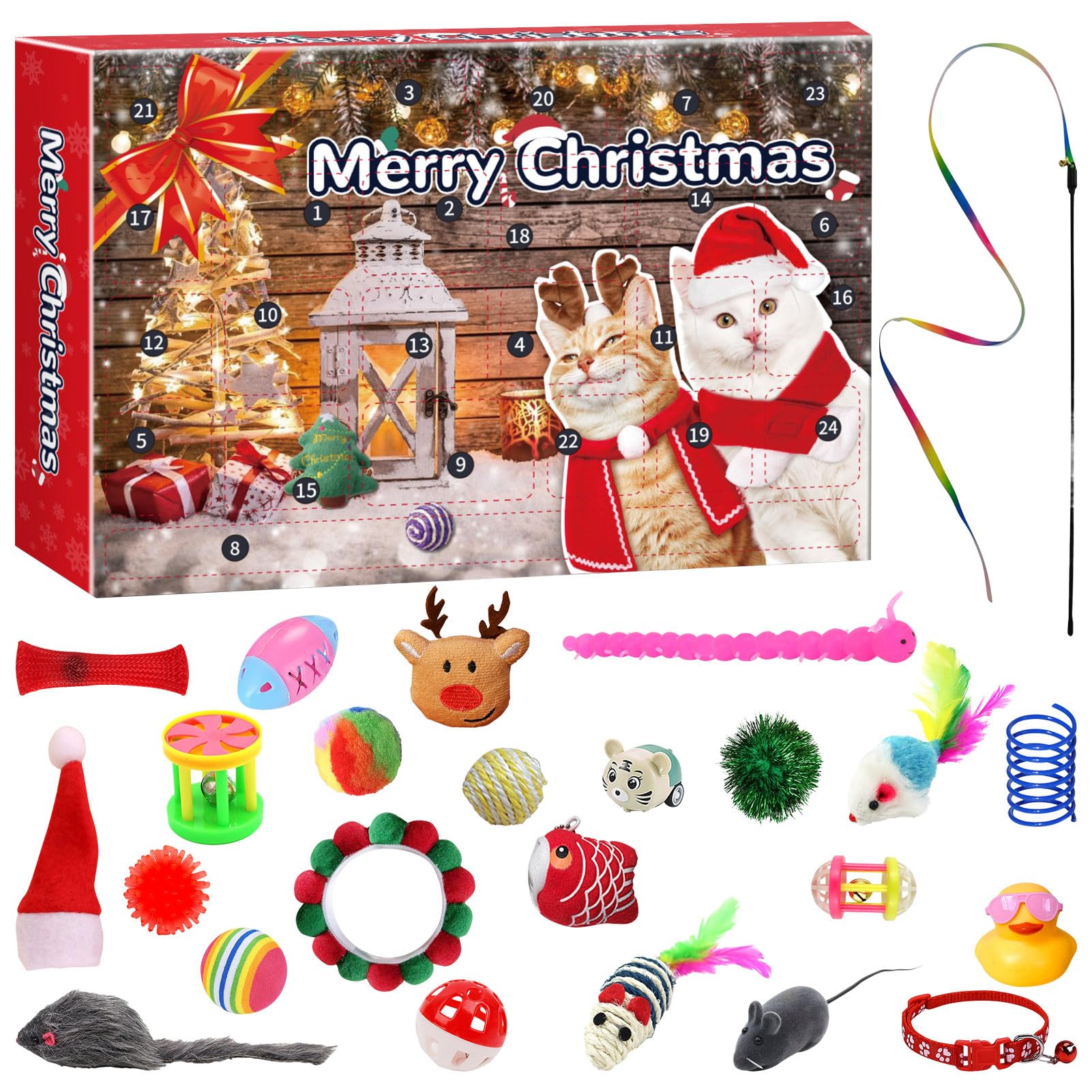 Harsever Cat Toy Advent Calendar,Christmas Interactive Cat Toys for Indoor Cats,12.6x8.6in 24 Day Christmas Countdown Calendar,Pet Surprise Xmas Countdown Gifts for Kittens and Cat Lovers