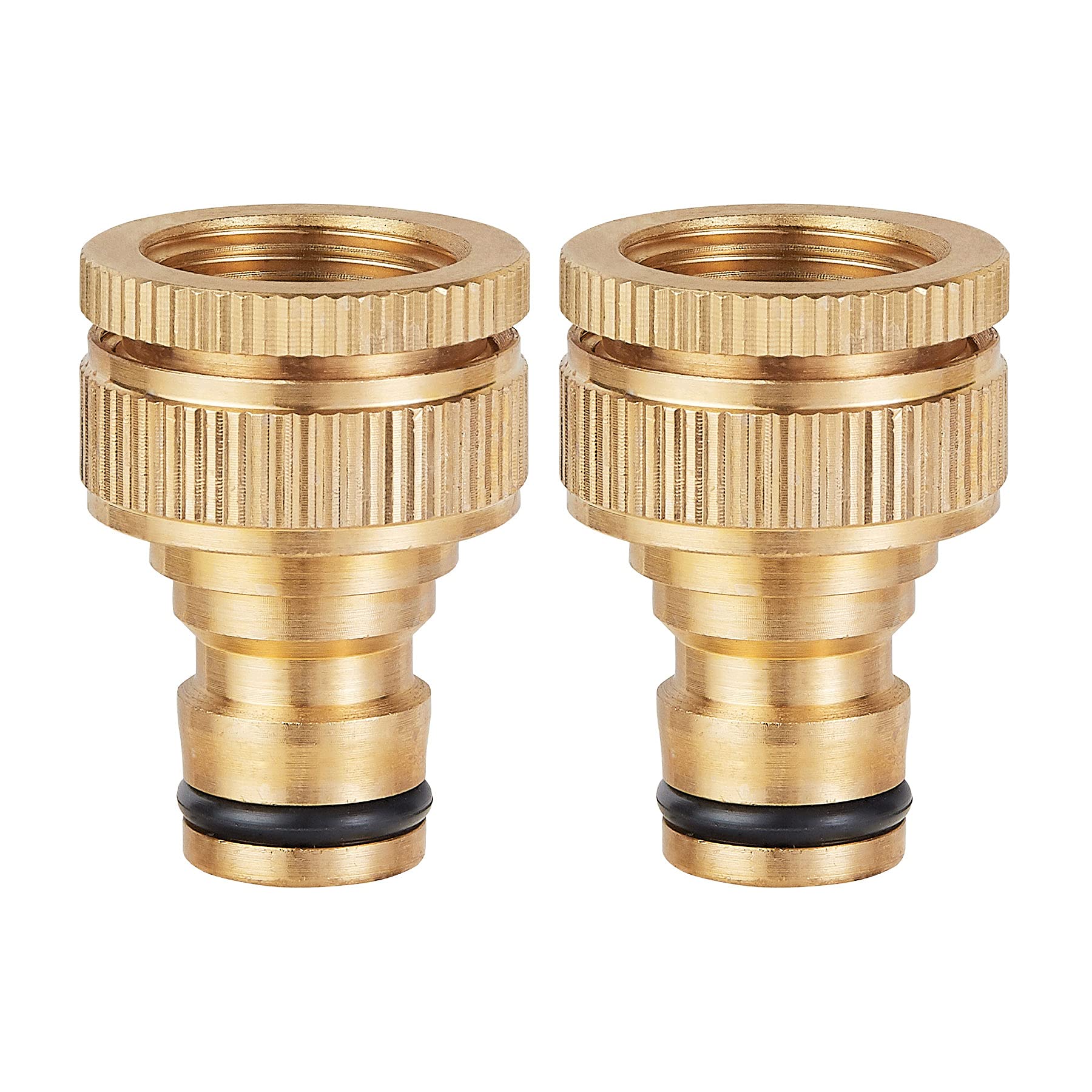 Tech Traders 2 pack Garden Hose Tap Connector - 3/4 inch & 1/2 inch 2-in-1 Brass Female Threaded Tap Connector For Car Wash Guns and Garden Irrigation Systems