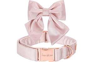 Unique style paws Silk Pink Color Dog Collar Adjustable Durable Dog Collar with Bow Wedding Bowtie Collar for Medium Dogs