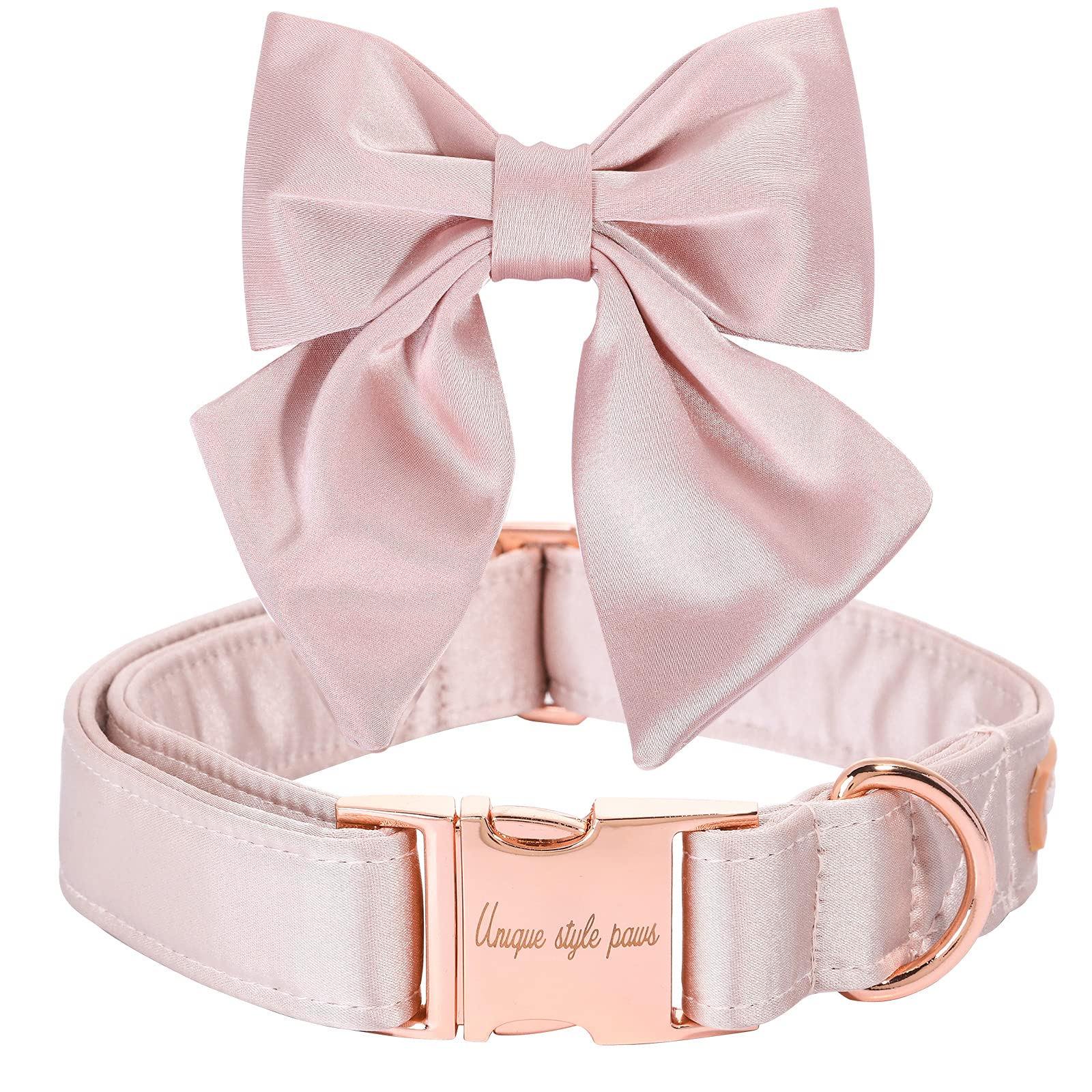 Unique style paws Silk Pink Color Dog Collar Adjustable Durable Dog Collar with Bow Wedding Bowtie Collar for Large Dogs