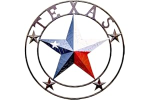 BestGiftEver Metal Star Outdoor 24-in. Circle with Texas License Plate Style Wall Hanging Decoration - - Rustic Texas Metal Star Wall Decor for Outside - Large Outdoor Star Western Charm Barn Decor