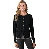 JENNIE LIU Women's 100% Cashmere Button Front Long Sleeve Crewneck Cardigan Sweater