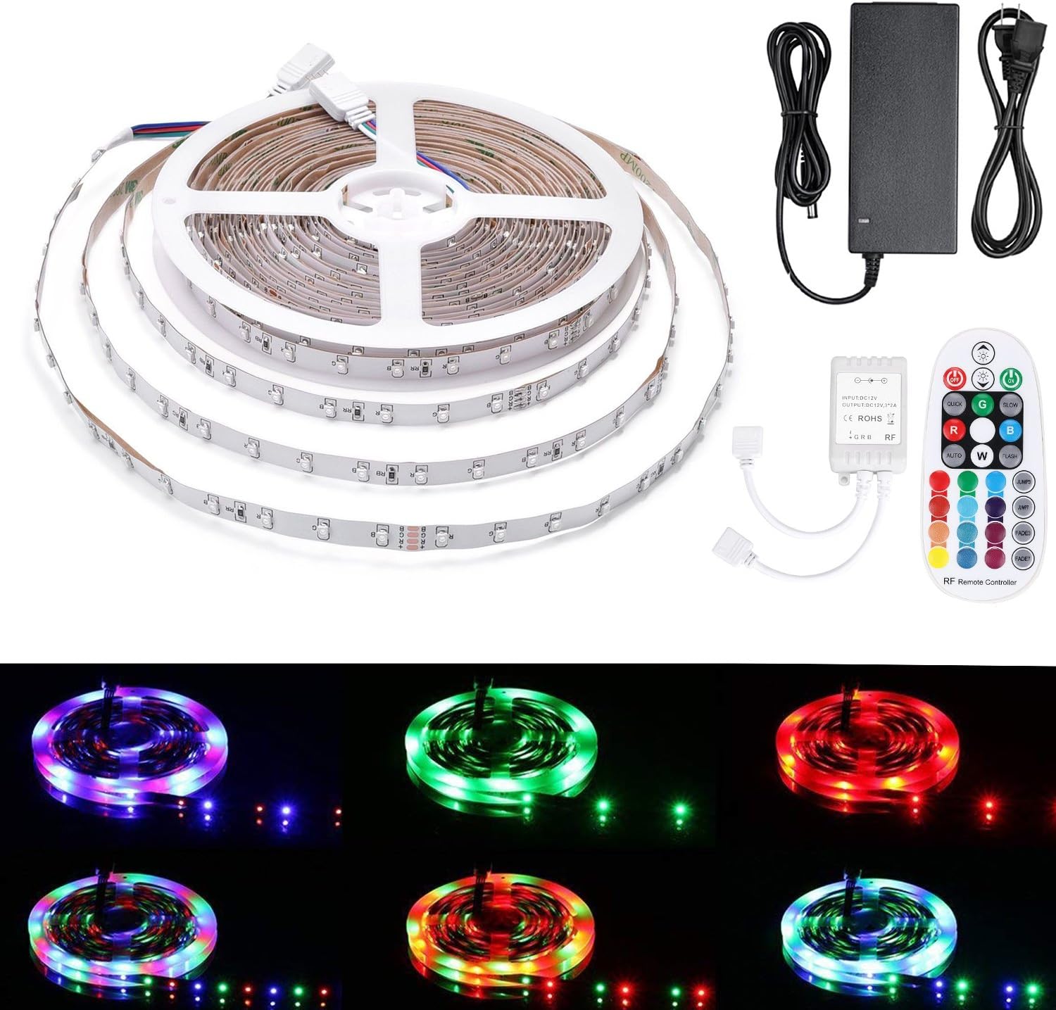 Lahoku Alight House RGB LED Light Strip Kit 16.4feet SMD 3528 MultiColor 300 Unit