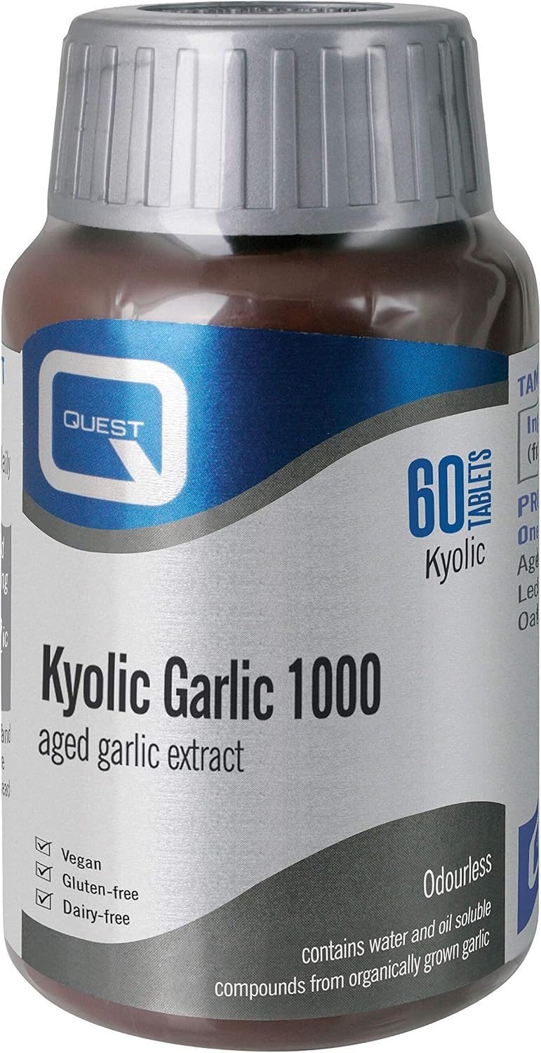 Quest, 60x Kyolic Garlic Tablets. High Strength 1000mg: Odourless Aged Garlic Extract for Heart Immune