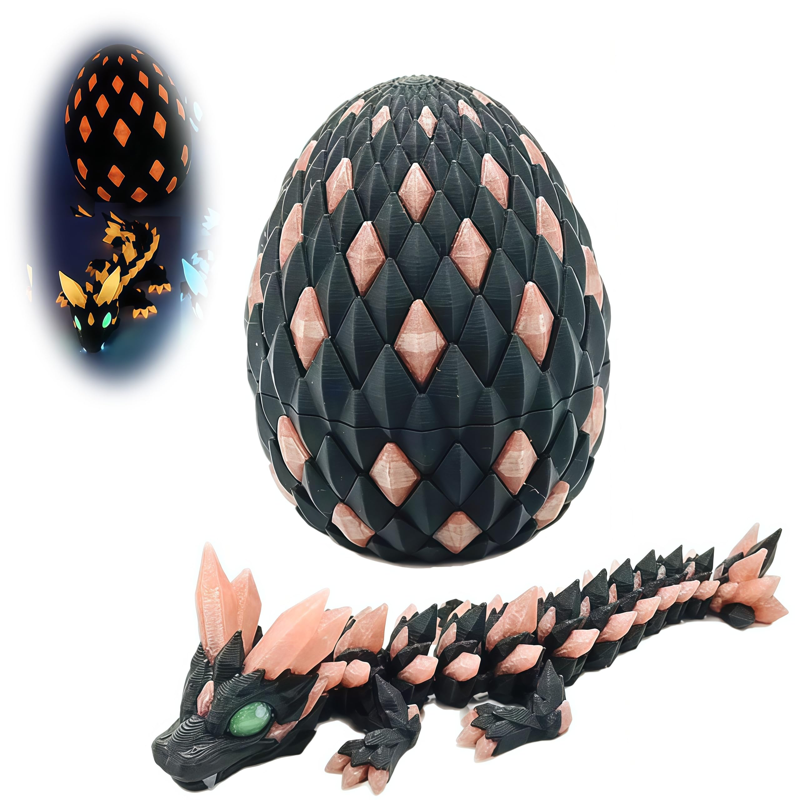 3D Printed Dragon Eggs with Dragon Baby Inside, in The Dark Cool 3D Printer Articulated Animals Fidget Toy, Home Office Desk Decor, Gift for Kids, Teens, Boys, Girls (Nightglow red)