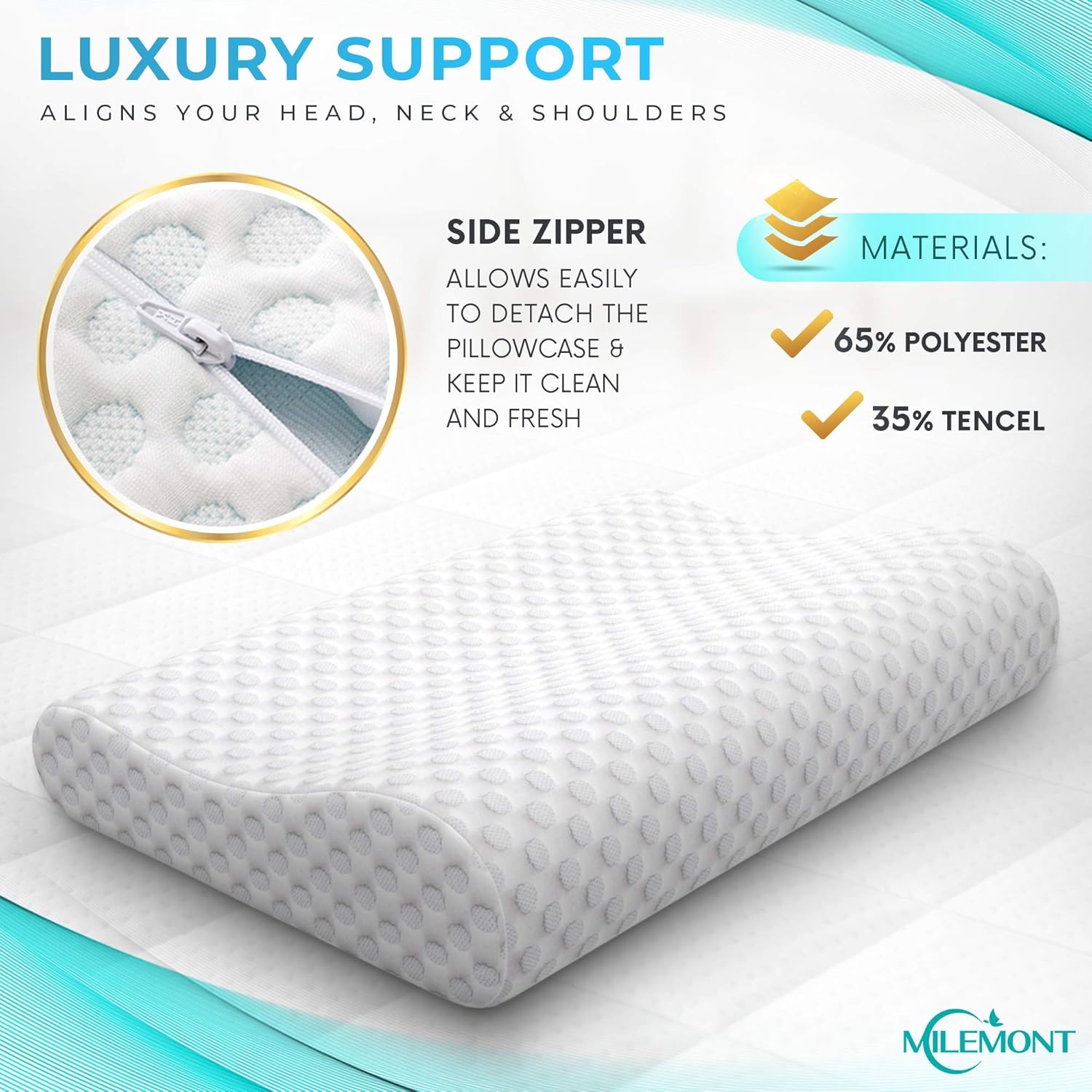 Milemont Memory Foam Pillow, Bed Pillows for Sleeping, Cervical Pillow for Neck, Orthopedic Contour Pillow Support for Back, Stomach, Side Sleepers, CertiPUR-US, Queen Size: Kitchen & Dining