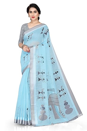 Cotton Blend Tribal Print Pattern Saree For Women With Blouse Piece