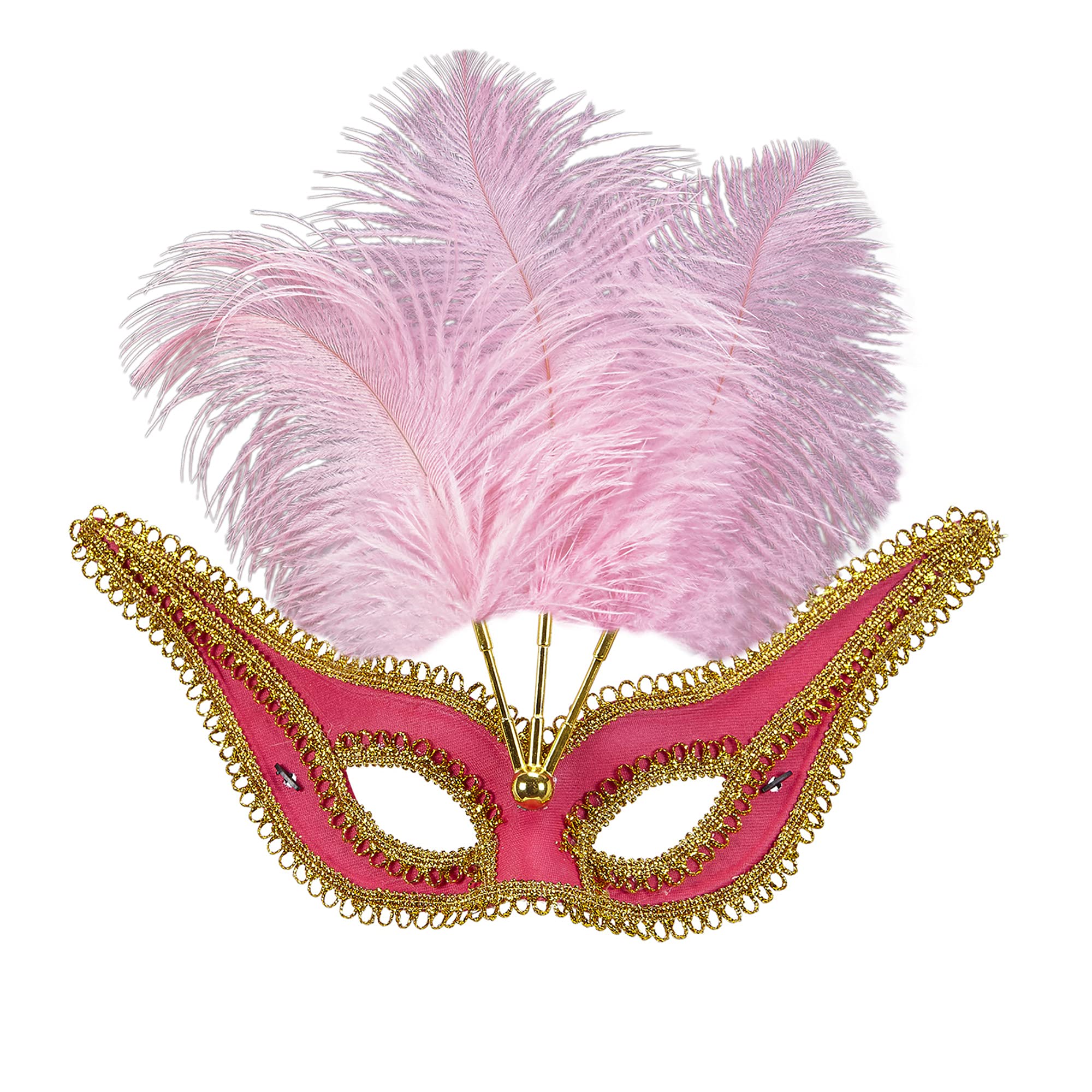 WIDMANN 03658 - Mask with Feathers for Adults Women, Venetian Carnival, Party, Theme Parties, Pink-Gold Color