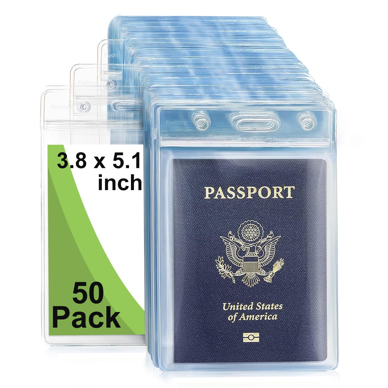 Fushing Pack of 50 Clear Plastic Vertical Badge Holders, Name Tag Holders, Card Holders (XL)