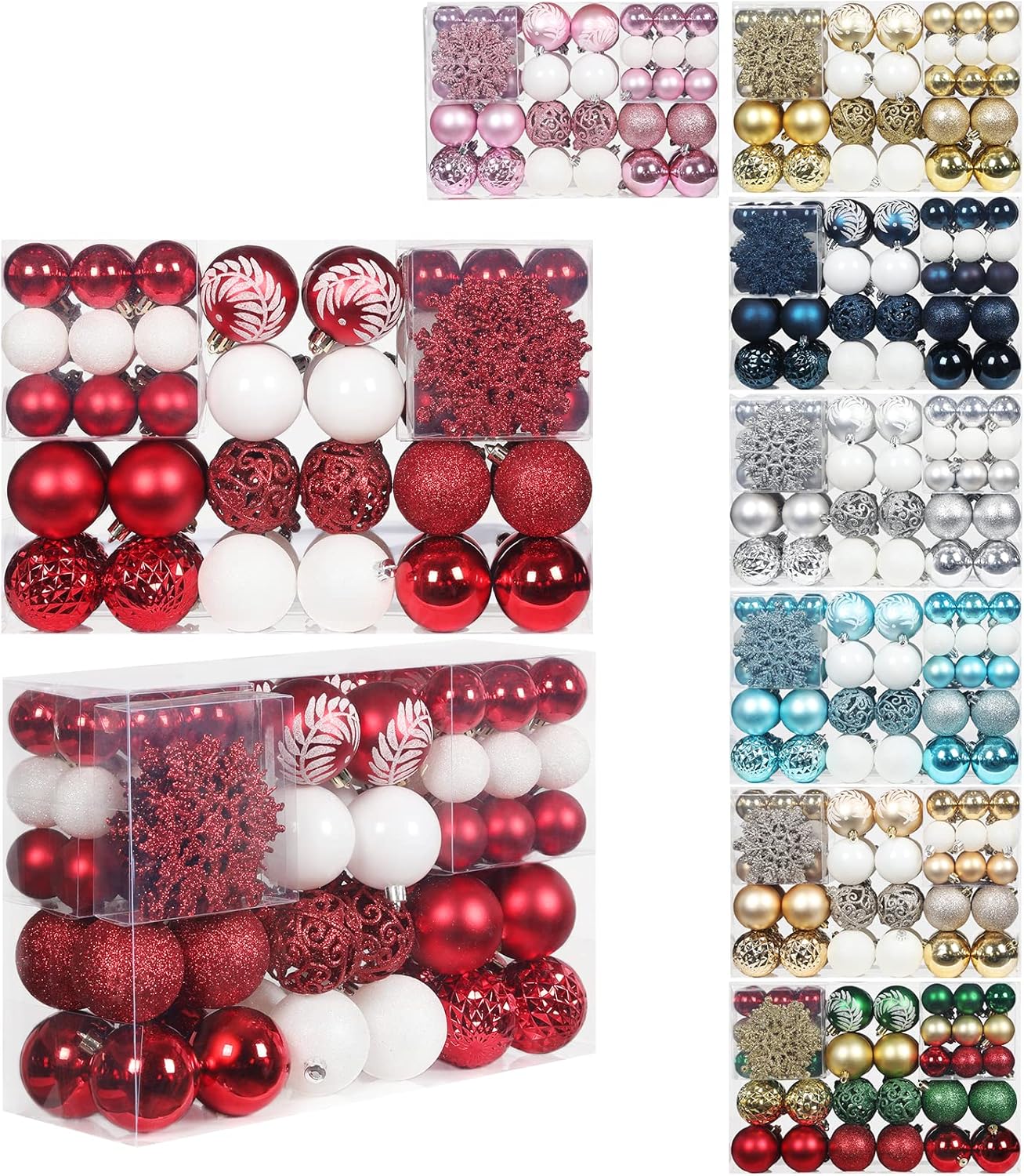Ornaments - SY CRAFT 86 Pieces of Assorted Shatterproof Christmas Ball Snowflake Ornaments Seasonal Decorative Hanging Ornament Set with Hand-held Gift Package for Xmas Tree Decorations (86PCS, Red)