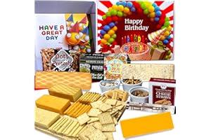 GiftWorld Cheese and Crackers Birthday Food Gift Basket, Cheese Assortment with Birthday Cookies, Crackers, and More - Birthday Cheese Gift Baskets, Happy Birthday Food Gifts for Men, Family and Friends