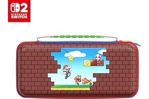 Turtle Beach PlayTrek Travel Case Officially Licensed for Nintendo Switch 2, Nintendo Switch/OLED, Hard Shell Carrying Case, Game Card Case, Storage, Protection - Mario Bricks Red/Blue