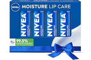 NIVEA Moisture Lip Care, Hydrating Lip Balm with Shea Butter, Nourishing Oils and Vitamin C & E, 3-in-1 Moisture, Repair and Nourish, 0.17 Oz Stick, Pack of 4