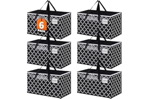 HomeHacks Heavy Duty Moving Bags with Tag Pockets, Collapsible Storage Totes for Moving, Camping & Travel -Foldable Packing Boxes, Zipper Handles, Black（6 Packs, 88L）