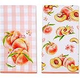 InnoBeta Peach Kitchen Decor, Bathroom Decor, Hand Towel 2 Pack, 16 x 24 in Microfiber Dish Tea Towel, Cute Peach Gifts, Gingham