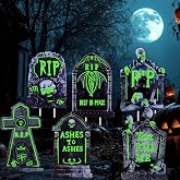 Halloween Decorations Outdoor Tombstone Yard Sign with Stakes 6PCS Glow in the Dark Waterproof Graveyard Tombstones Scary Zombie Theme Halloween Outdoor Decor for Family Home Front Yard Lawn Garden