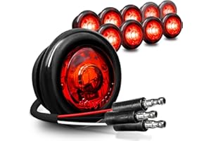 ONLINE LED STORE TRUE MODS 10pc 3/4" Inch Round Red Trailer 12V LED Marker Light [3 Wire/Turn Brake Tail TBT Lights] [DOT FMVSS 108] [SAE P2PC] [Semi-Spherical Output] [IP67 Waterproof] Small Markers for Trailer Truck