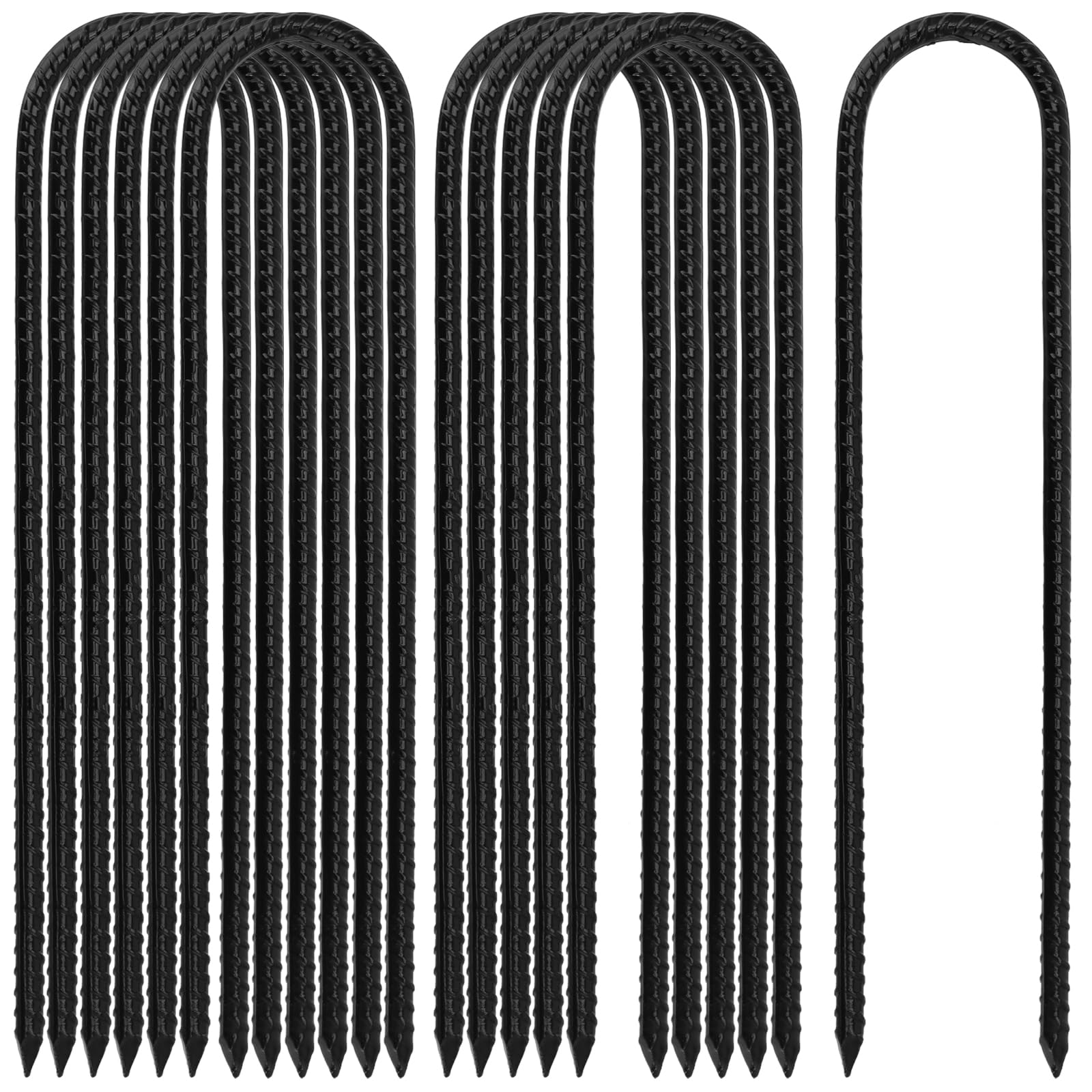 ZEONHAK 12 PCS 12 Inch Black Ground Rebar Stakes, U Shape Galvanized Tent Pegs, Trampoline Anchor Ground Pegs Garden Staples Stakes for Camping Tents Trampoline