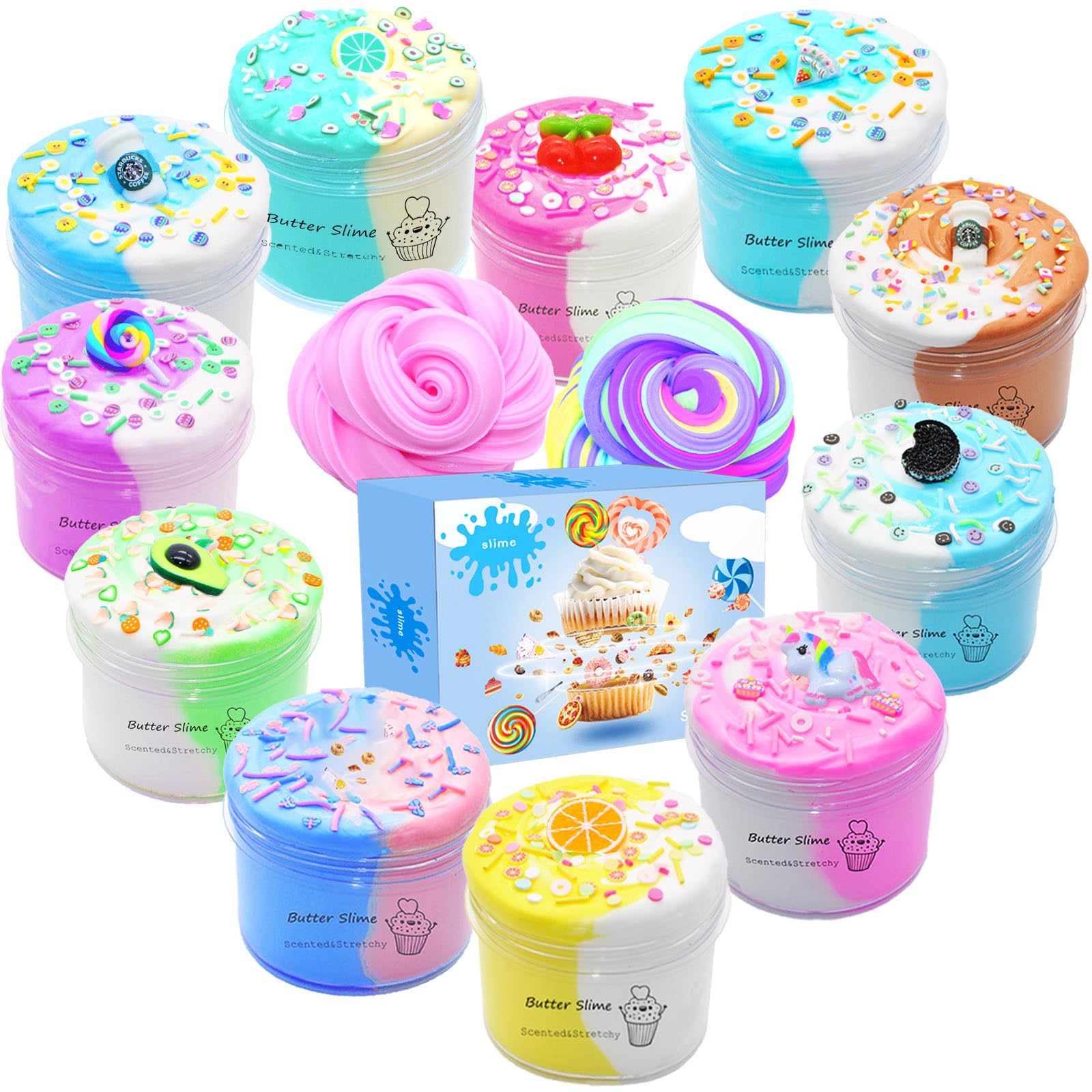 Butter Slime Kit Two-Toned 11 Packed Fidget Toy, Educational Slime Toys, Easter Egg Filling Stuffers,Birthday Gifts Prize Party Favors for Girl Boys Kids 6 7 8 9 10 11 12