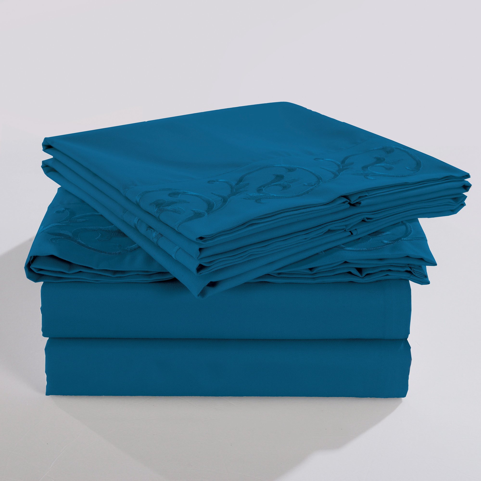 HIG Embroidered Bed Sheets Set2800 Supreme Collection Scroll Flowers