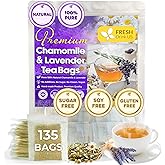 FreshDrinkUS, Premium 135 Chamomile Lavender Tea Bags, 100% Natural Herbal Ingredients, Hand-made Blend of Chamomile Lavender Flowers, Eco-conscious Tea Bags. No Sugar, No Caffeine, No Gluten, Vegan.