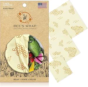 Bee's Wrap - Assorted 3 Pack - Made in USA - Certified Organic Cotton - Plastic and Silicone Free - Reusable Beeswax Food Wraps - 3 Sizes (S,M,L)
