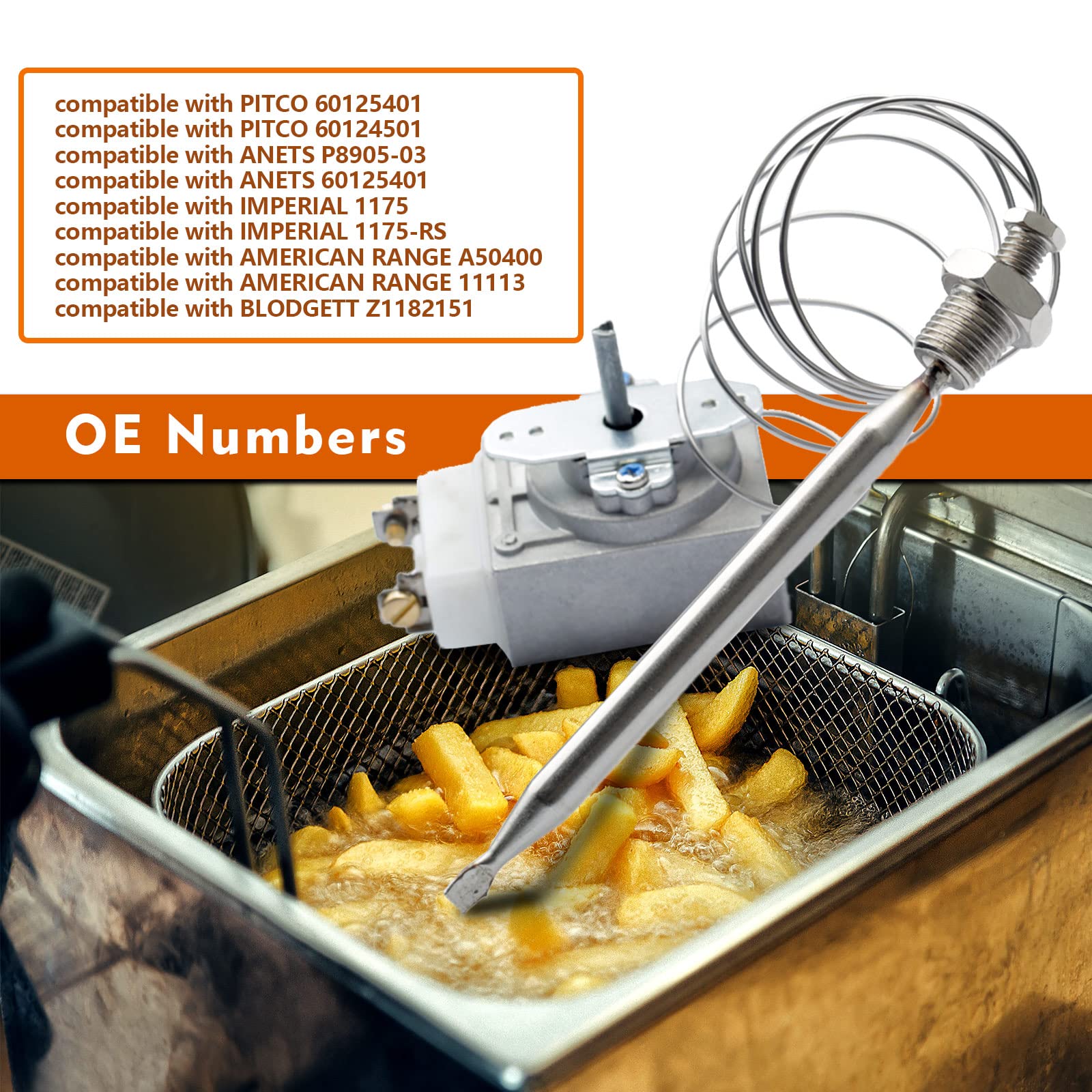 60125401 for Deep Fryer 1175 thermostat compatible with imperial fryer, 1/4