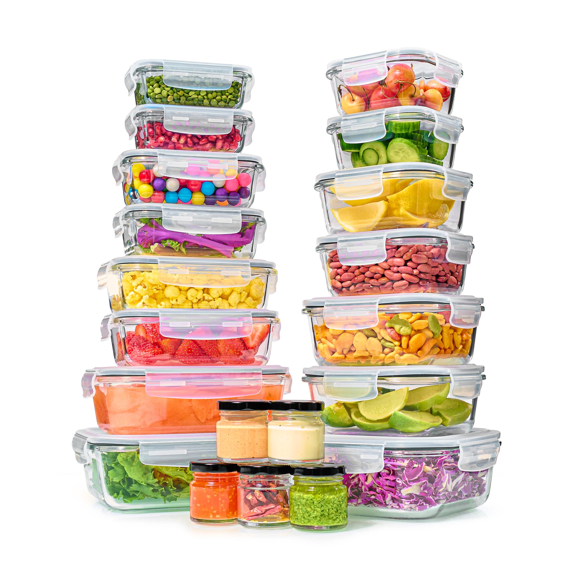 Photo 1 of 40pc Set Glass Food Storage Containers & Bowls with Airtight Lids - Leakproof BPA-Free Meal Prep Airtight Stackable Lunch Boxes, Kitchen Pantry & Storage Organizers - Microwave Freezer Dishwasher Safe