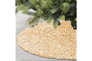 SY Super Bang Christmas Tree Skirt, Sequins Tree Skirts for Xmas Tree Decorations and Ornaments, Christmas Decor for Holiday Party Birthday Thanksgiving - Colorful Gold, 34"/86CM.
