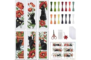 FREEBLOSS 6 Set Bookmark Cross Stitch Kits Stitch Bookmark Cross Stitch Kits with Instructions Gothic Colorful Glass Pattern 