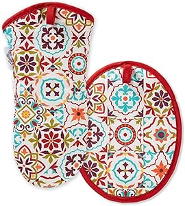 Fiesta Worn Tiles Oven Mitt & Pot Holder, 6.5"x13",8"x10", Multi