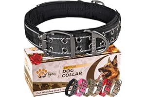 ADITYNA Heavy Duty Dog Collar with Handle - Thick Dog Collar for Large Dogs - Wide, Reflective, Tactical, Soft Neoprene Padded - Perfect Black Dog Collar for Training, and Walking