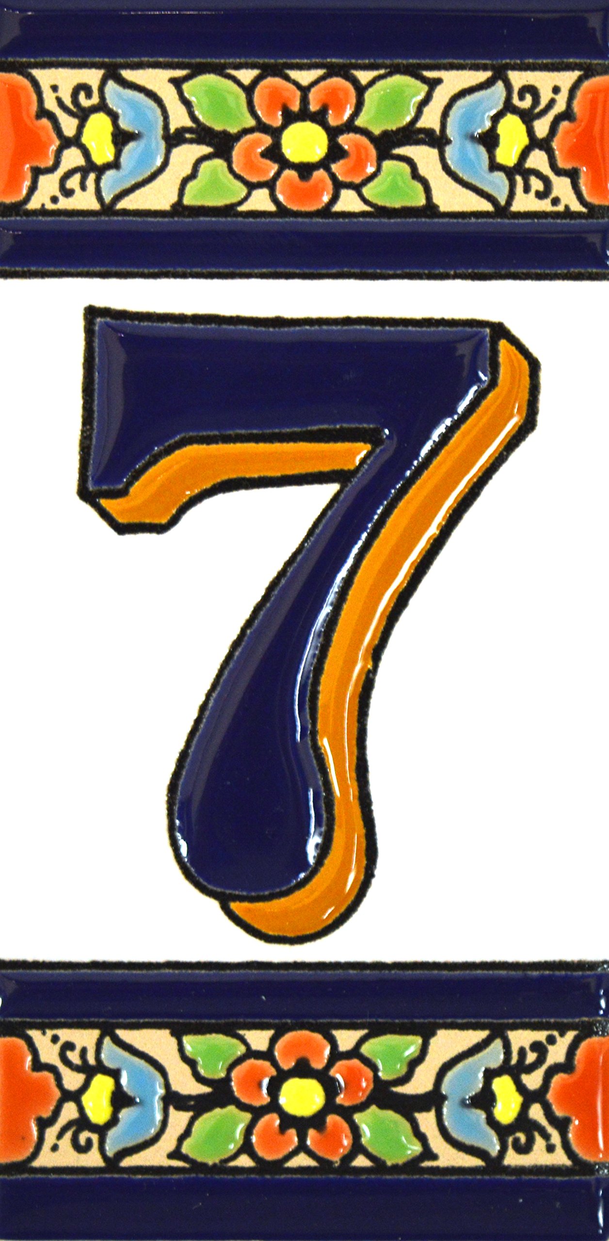 House numbers 4 inch. Handpainted house number tiles for signs, addresses and names. Address numbers for houses. House address numbers and letters. Design FLORES MEDIANO 4,29" x 2,13" (NUMBER 7)