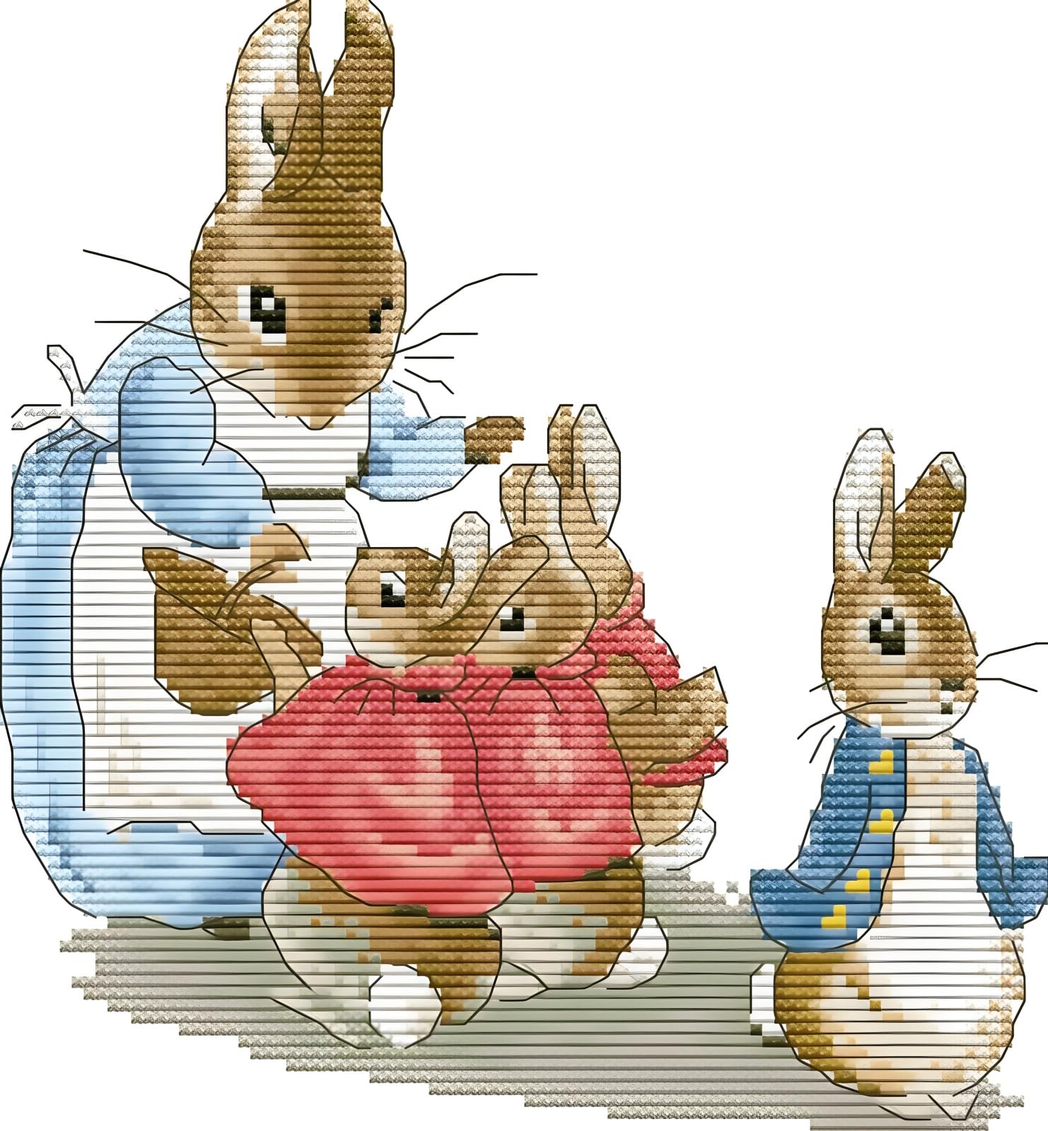YEESAM Art Cross Stitch Kits for Adults Beginners Bunny Rabbits Family Hare Animals Pre Printed or Unprinted Counted, DIY Embroidery Starter Kit Stamped or Unstamped Easy Sewing Set (14ct Printed)