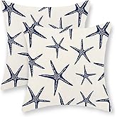 JEFERSO Navy Blue Starfish Pillow Covers 16x16 Inch Set of 2 Coastal Throw Pillows Summer Nautical Ocean Beach Theme Decorative Pillowcase Outdoor Farmhouse Decor Cushion Case for Couch Home Bedroom