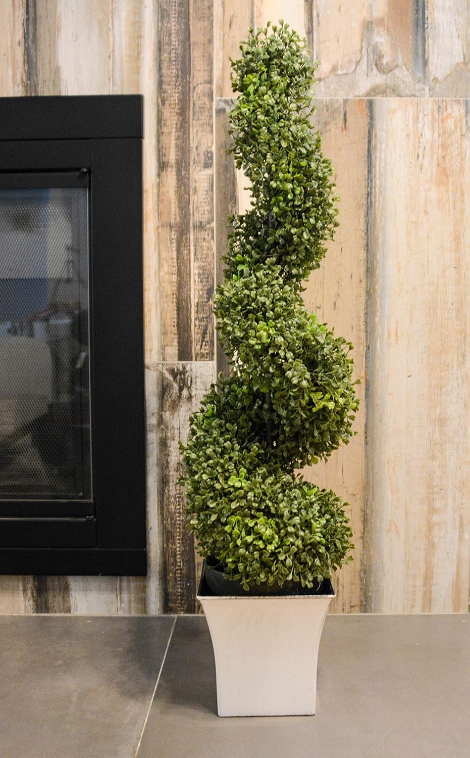 Admired by Nature 2 x 3' Aritificial Boxwood Leave Spiral Topiary Plant Tree in Plastic Pot, Green/Two-Tone -