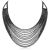 Flyonce Multi Layered Choker Collar Necklace, Glitter Rhinestone Crystal Tassel Multi-Strand Fringe Chains Bib Statement Necklace Prom Jewelry for Women
