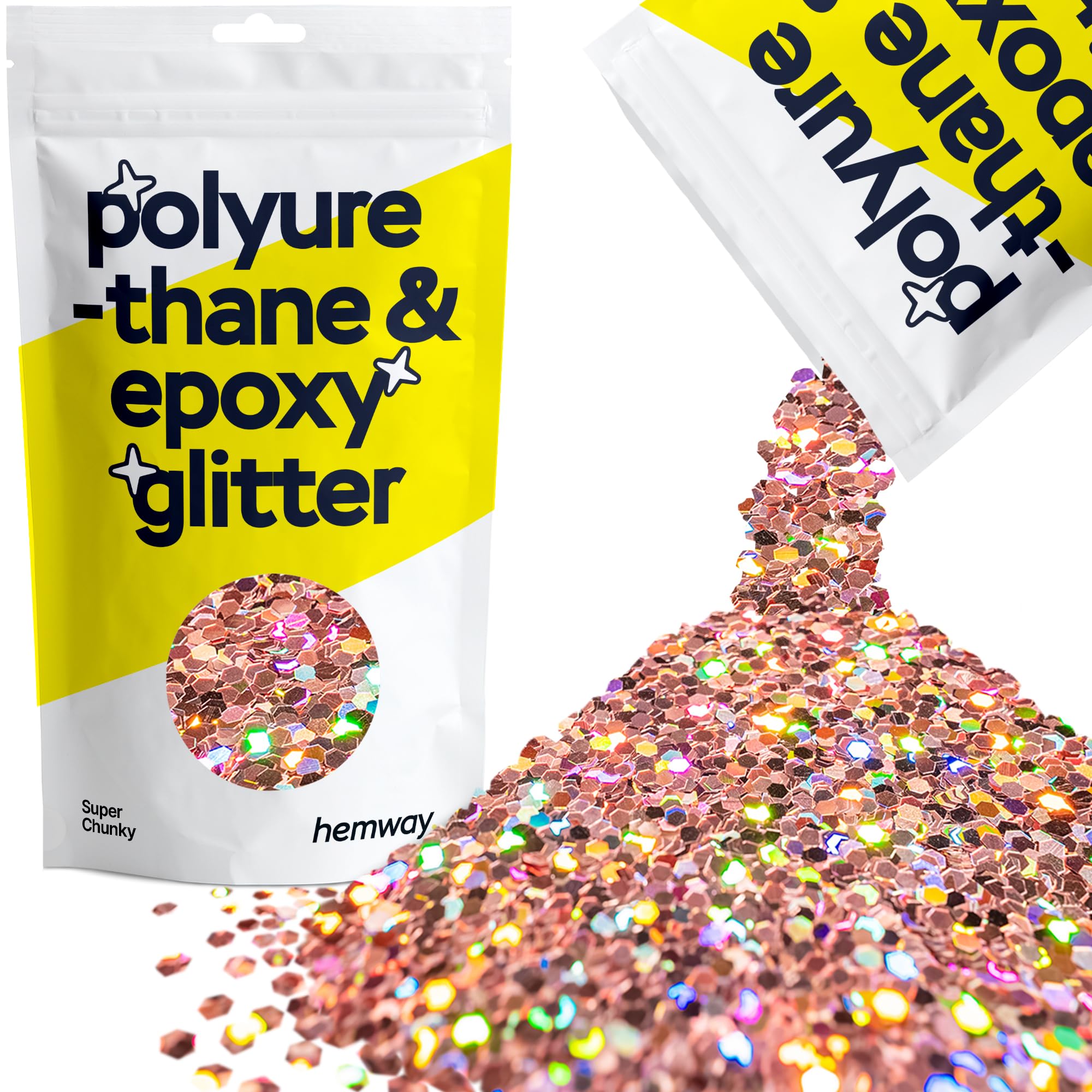 Hemway Resin Glitter Rose Gold Holographic 100g Super Chunky | Polyurethane & Epoxy Glitter for Resin Crafts, Tumblers, Coasters, Floor & Table Art