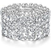 EVER FAITH Women's Rhinestone Crystal Wedding Bridal Art Deco Stunning Stretch Bracelet