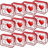 SilTriangle 12 Pcs Valentine's Day Teacher Appreciation Gifts Thank You Makeup Bags PVC Clear Portable Goodie Bags Organizer 7 x 4.3 x 2.4 '' Travel Zippered Toiletry Carry Pouch for Teacher Gift