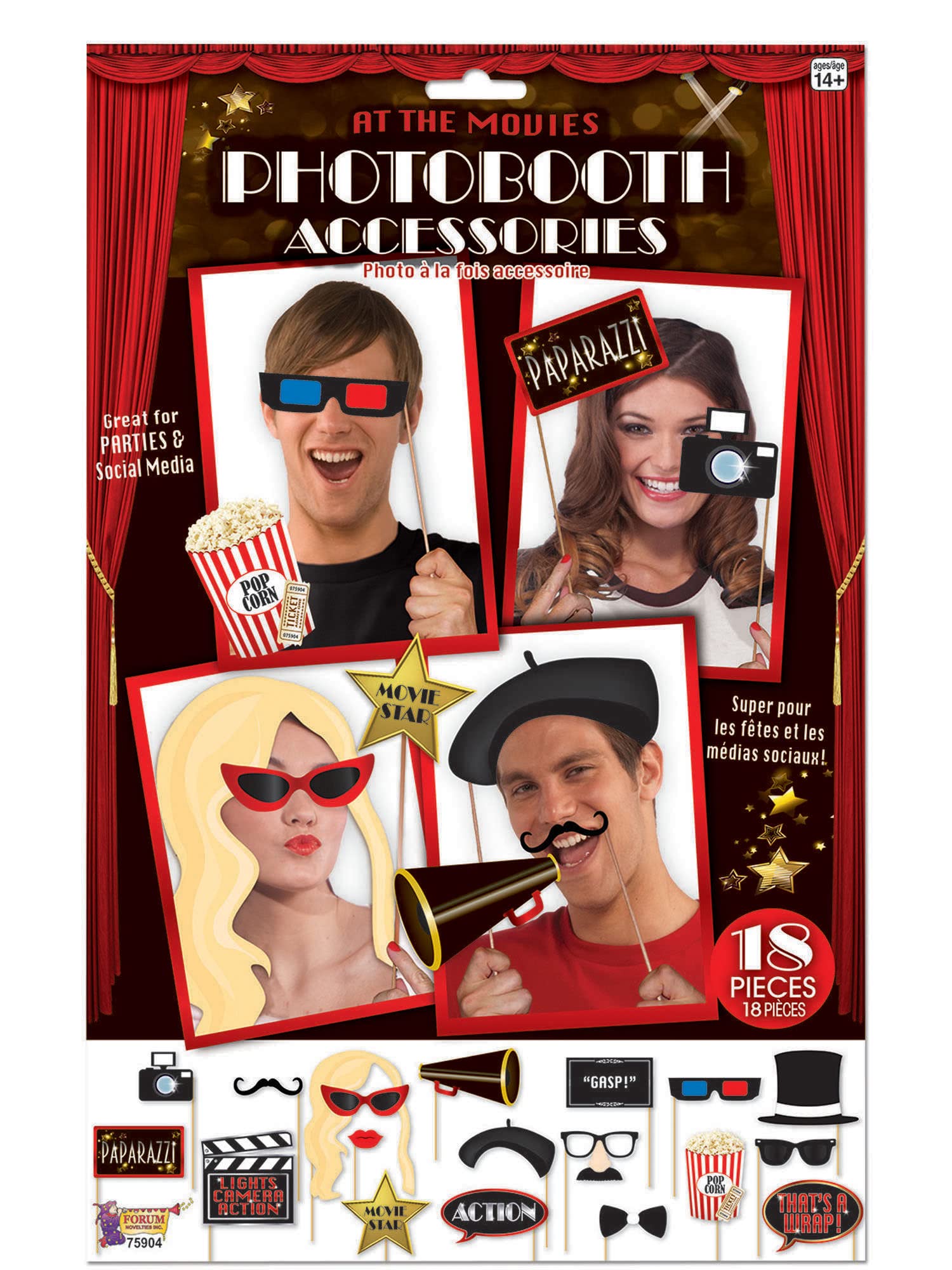 At the Movies Assorted Photo Booth Props Kit (Pack of 18) - Eye-Catching Design, Perfect for Parties, Events, Film & TV, New Years Eve, & Gatherings Halloween