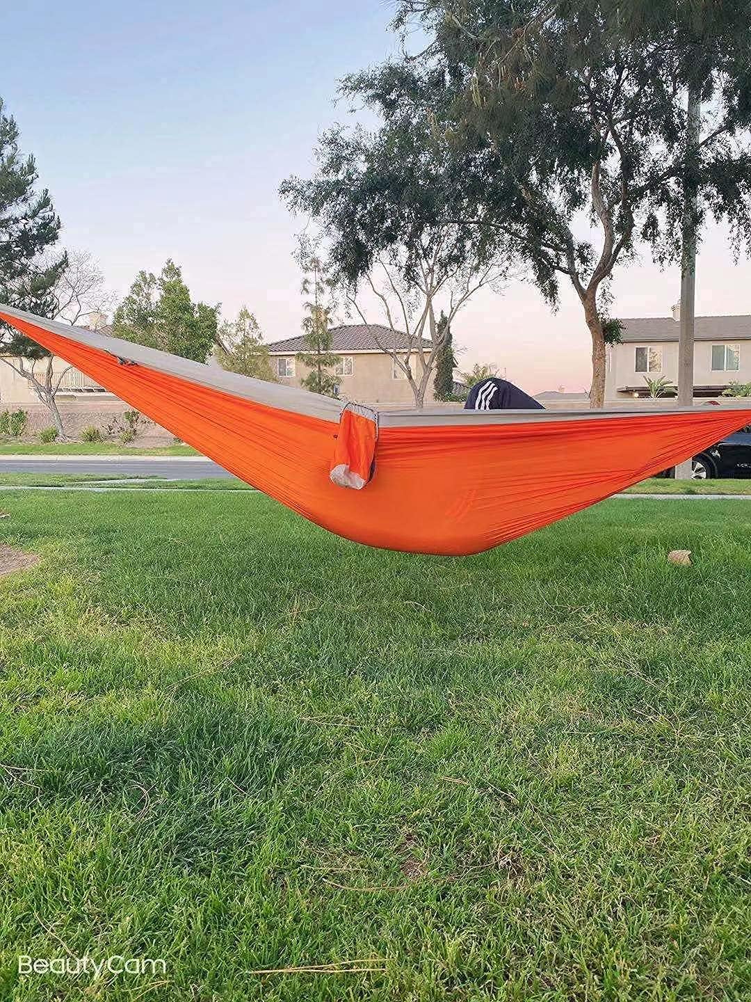 MEOKUI Outdoor Hammock - Portable Lightweight Double Nylon Hammock, Best Parachute Hammock with 2 x Hanging Straps for Backpacking, Camping, Travel, Beach, Yard and Garden : Kitchen & Dining