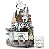 GlikCeil 20 Pcs Neutral Christmas Tiered Tray Decor Gingerbread Wood Sign Rustic Christmas Table Decorations Mini Block Signs for Xmas Winter Kitchen Home Table Centerpiece(Stylish Style)