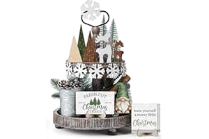 GlikCeil 20 Pcs Neutral Christmas Tiered Tray Decor Gingerbread Wood Sign Rustic Christmas Table Decorations Mini Block Signs for Xmas Winter Kitchen Home Table Centerpiece(Stylish Style)