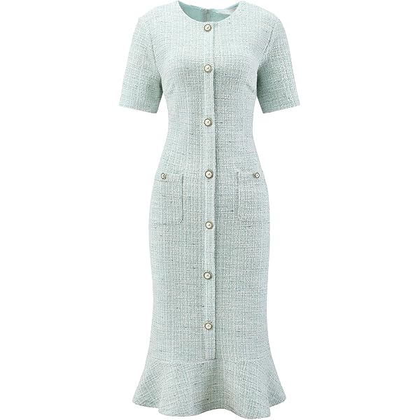 Tweed Dress Women Knee-Length Mini Dress Slim Bottoming Dress Sky Blue S at  Amazon Women's Clothing store