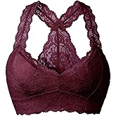 YIANNA Women Floral Lace Bralette Padded Breathable Sexy Racerback Lace Bra