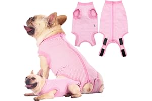 Sychien Dog Recovery Suit Pink Female Spay Surgical Small Shirt, Male Surgery Recovery Suit,Pink-White Striped S