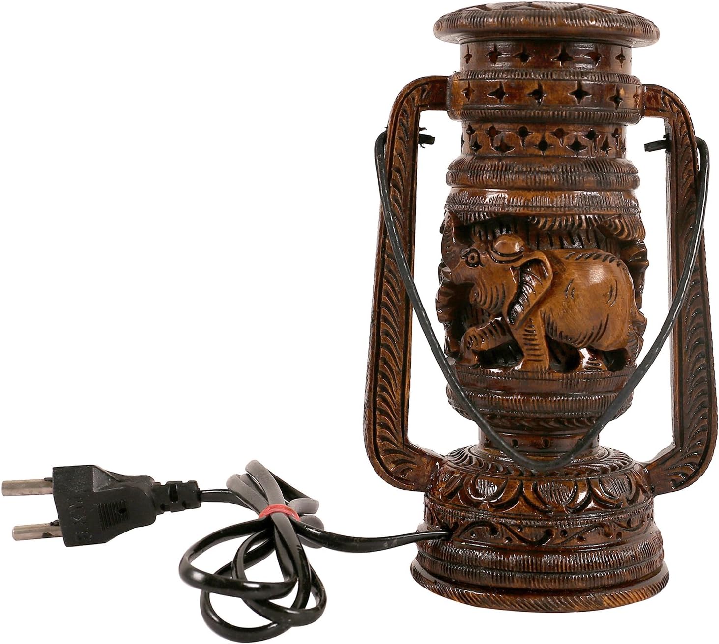 Craft Trade Handicraft Solid Wood Decorative Electric Lantern for Home Chocolate Brown