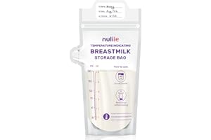 Nuliie Temperature Indicating Breastmilk Storage Bags, Presterilized, BPA Free, Leakproof with Easy Pour Spout, Hygienically Self Standing Milk Storage Bags Freezer for Breastfeeding - 6oz, 50pcs